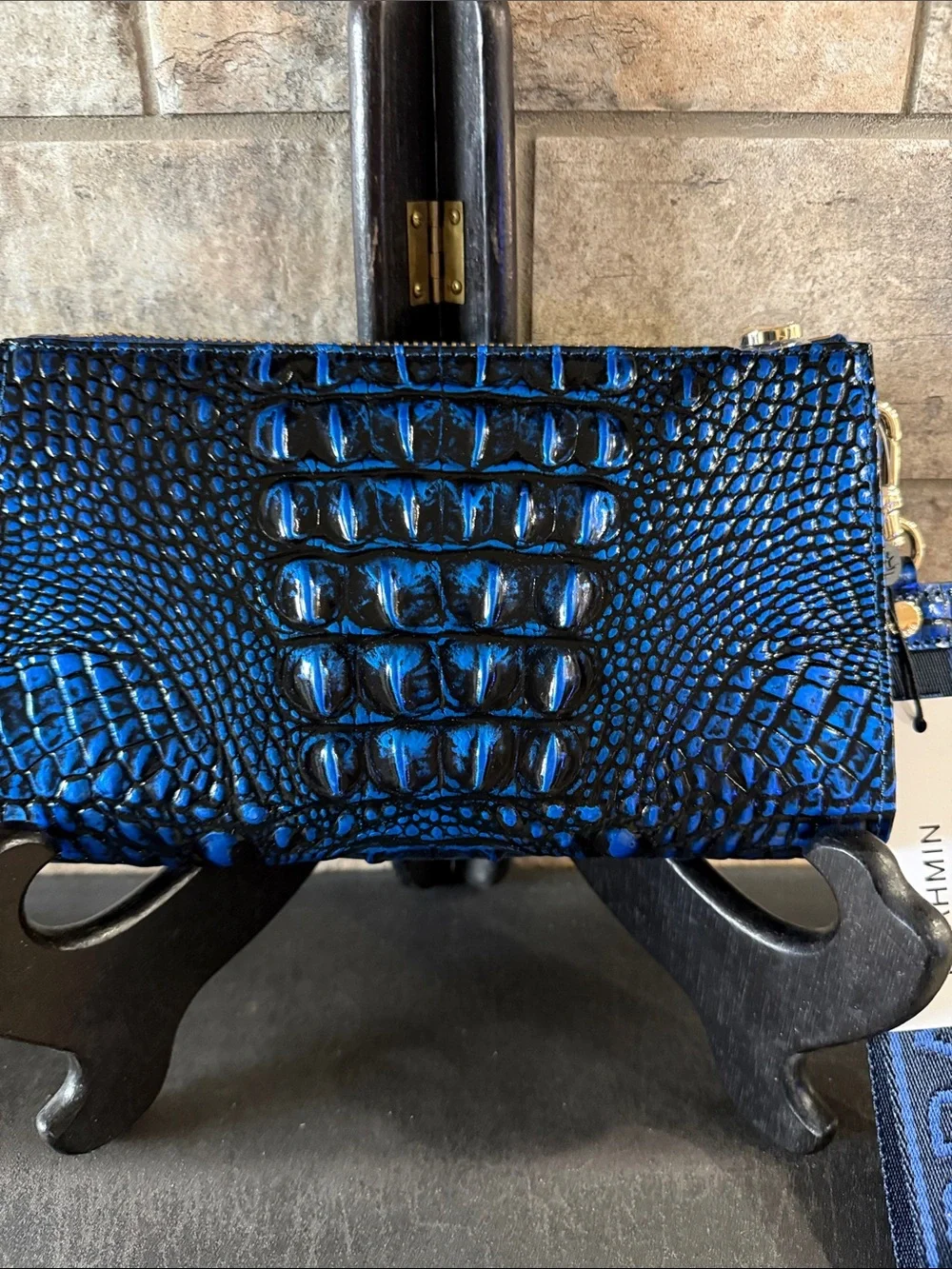 Brahmin Adia Enchanted Blue Croc-Embossed Leather Wristlet